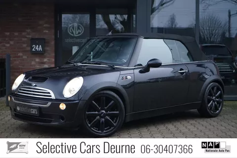 Mini Cabrio 1.6 , Leder, Cooper S pakket, Astro Black, Windscherm, V-maxx set, PDC, Youngtimer, 17''LM.